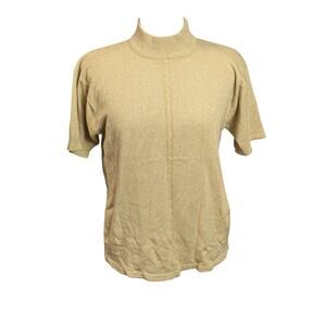 Vintage Women's Gantos Large Gold with Metallic Short Sleeve Sweater Mock Neck